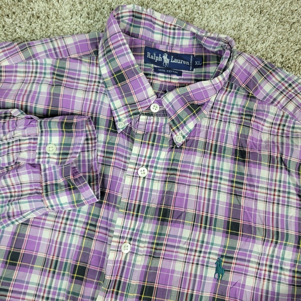 Ralph Lauren Mens XL Purple Plaid Pony Button Down Long Sleeve